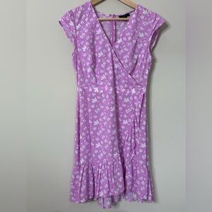 Jcrew Pink Floral Ruffle Faux Wrap Mini Dress Size 4 New with Tags